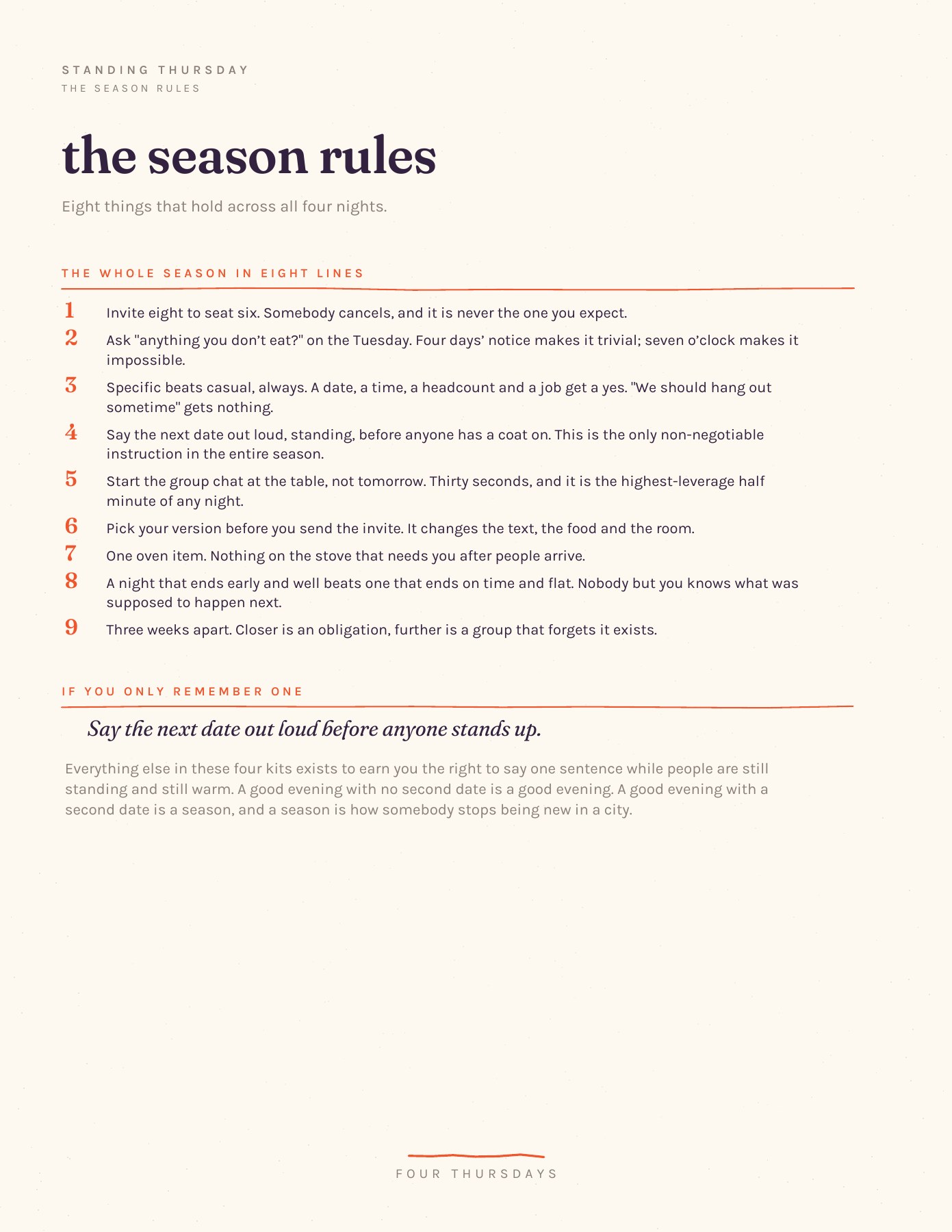 Standing Thursday Fall Season, page 7: The season rules