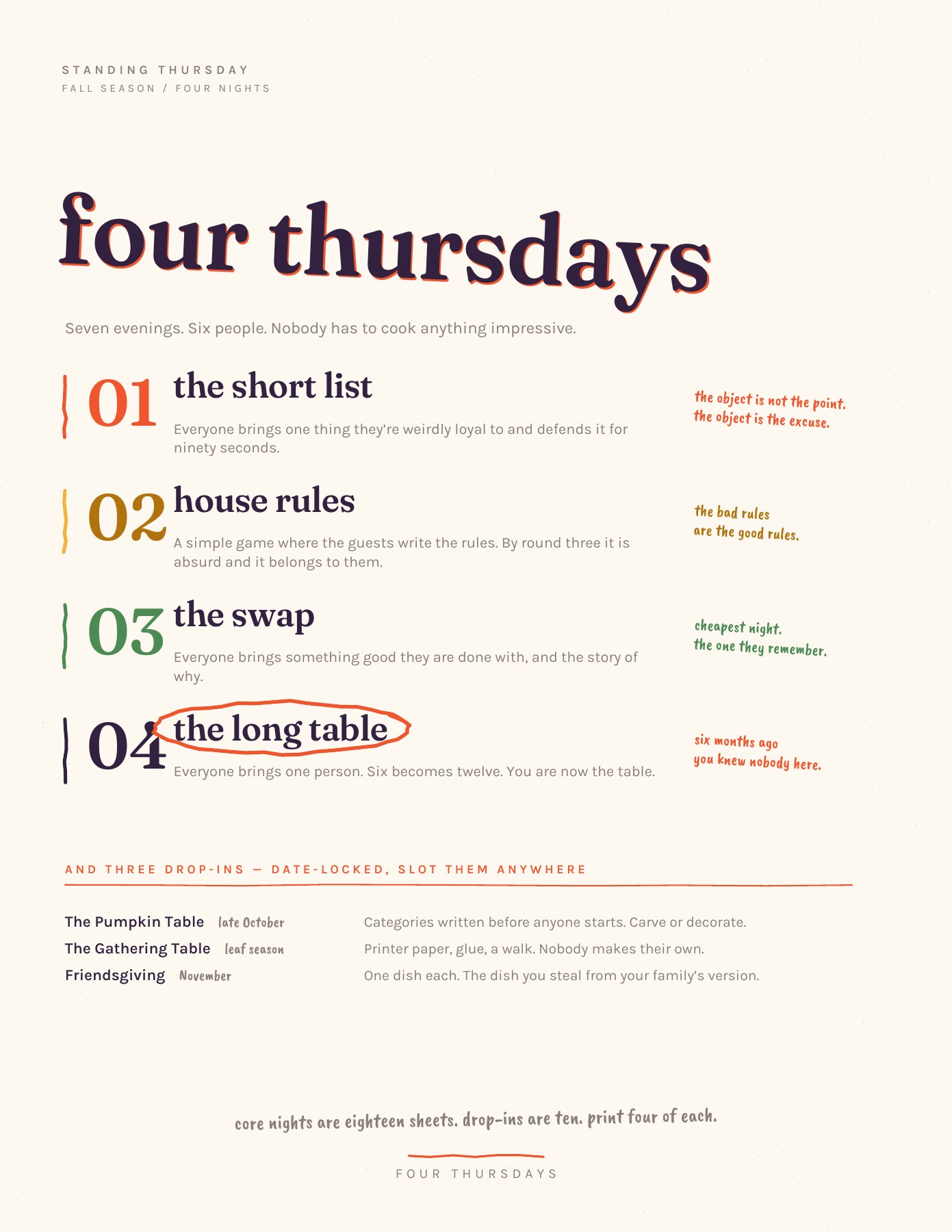 Standing Thursday Fall Season, page 1: Four Thursdays